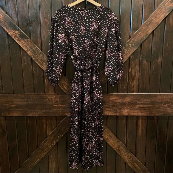 Kate Spade Disco Dots Jumpsuit Size 0 Long Sleeve Polka Black Wrap Front 6465 - Picture 7 of 10